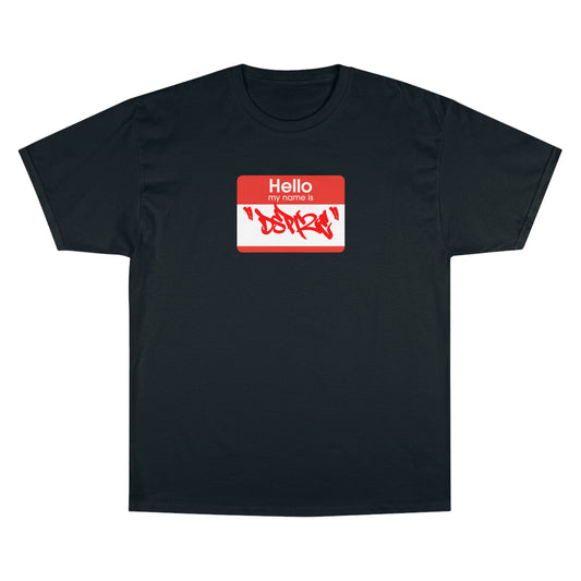 DCL Hello My Name Is Red Tag Black Tee