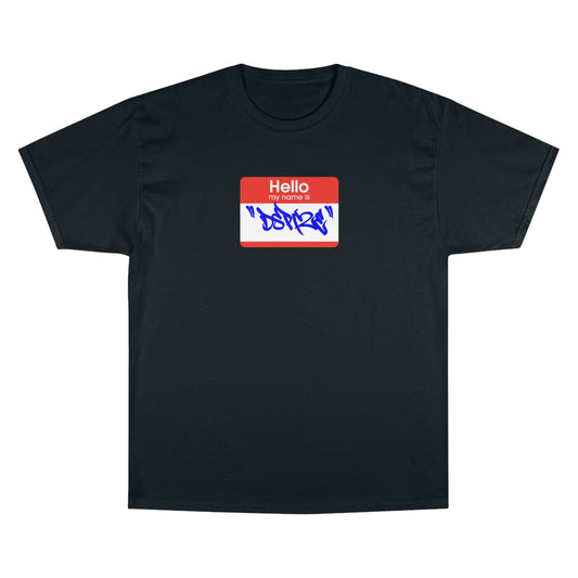 DCL Hello My Name Is Blue Tag Black Tee