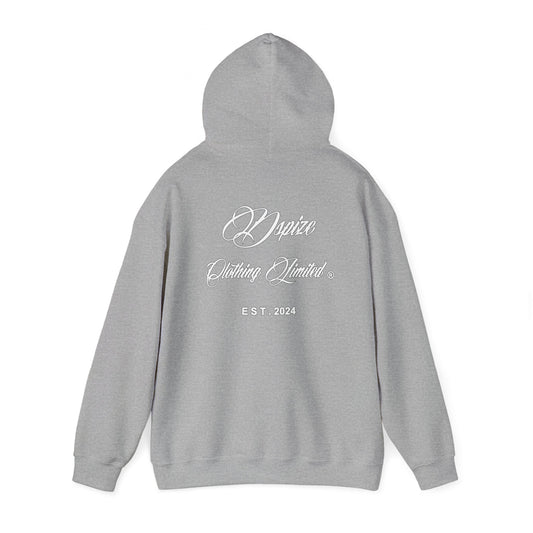 DCL White Script Grey Hood