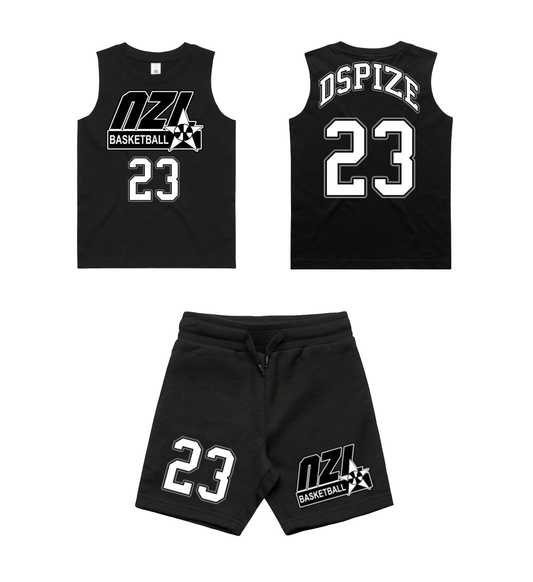 DCL NZL Dream Team Black Basketball Singlet and Shorts Set (Kidz)